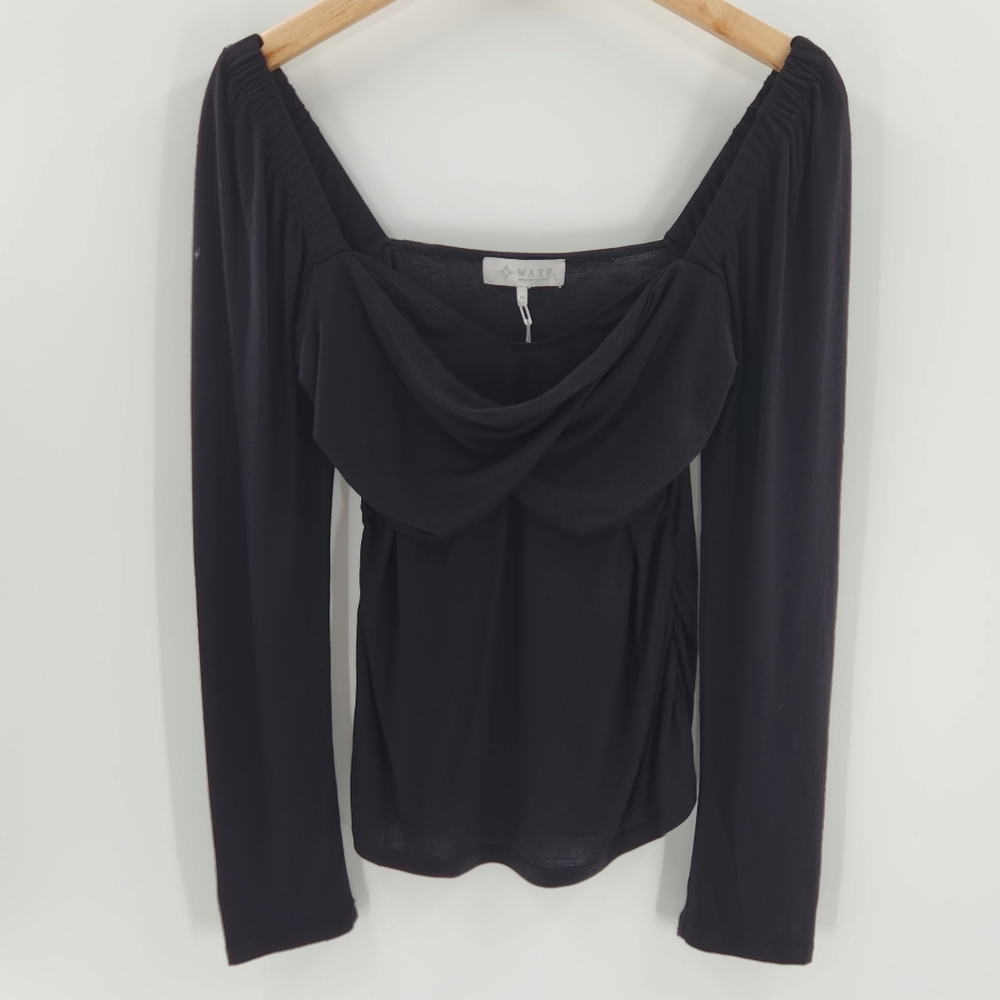 Wayf Black Long Sleeve Ruched Sides Women's Top Size Medium
